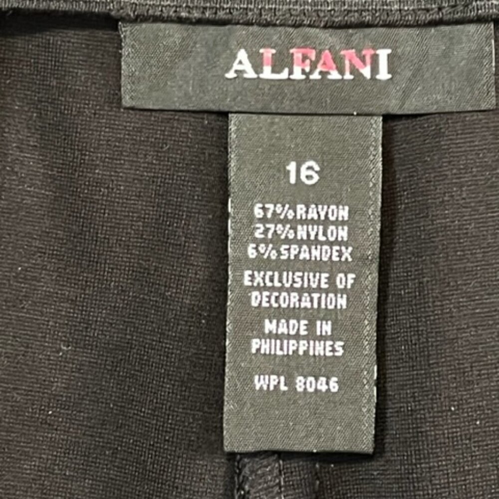 Alfani NWOT Women's Black Velvet Floral Flocked Pants Stretch Size 16 - Picture 5 of 9